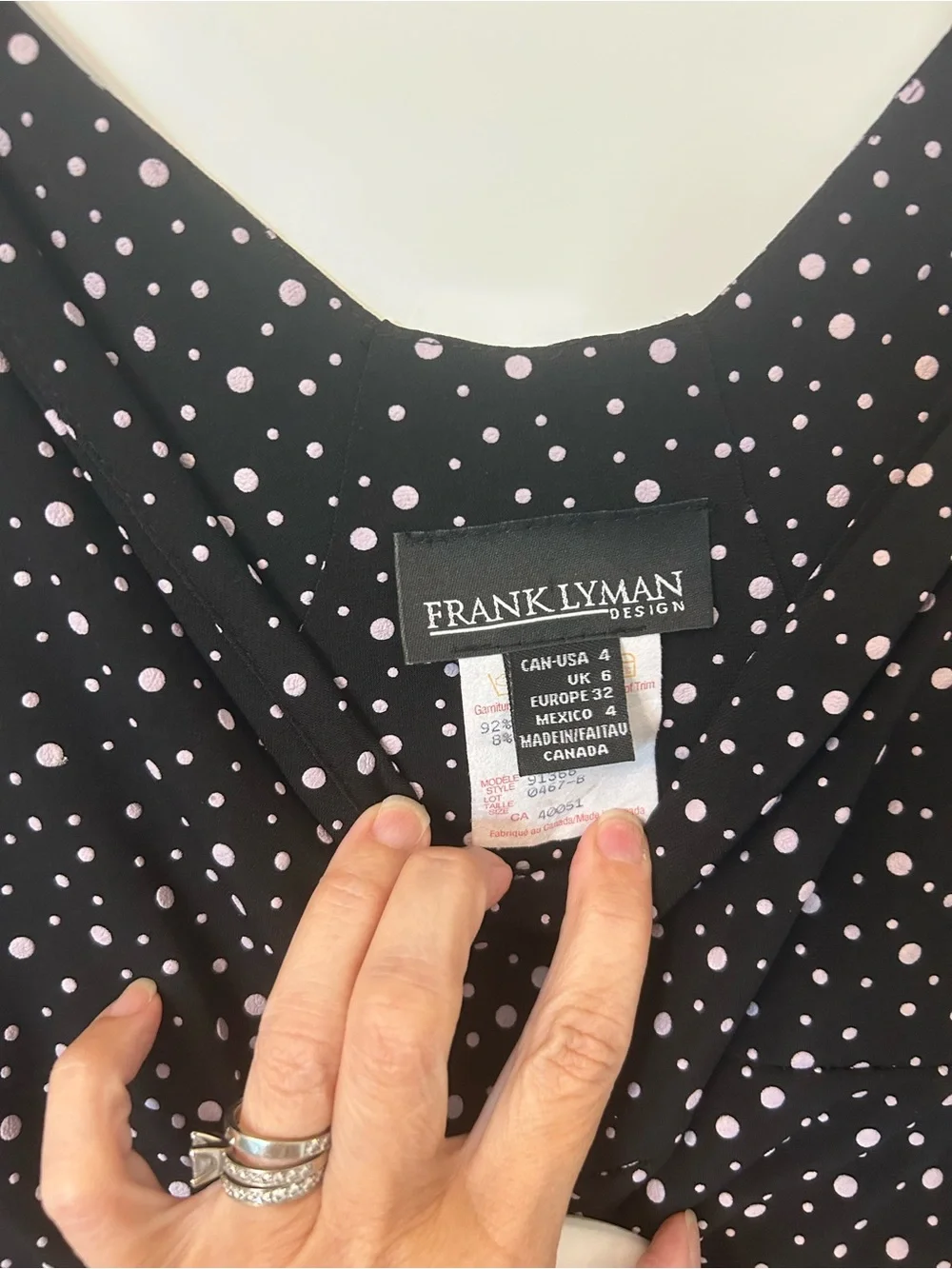 Frank Lyman Design Vintage Black Polka Dot Stretch Midi Dress Sz 4 - Picture 5 of 6
